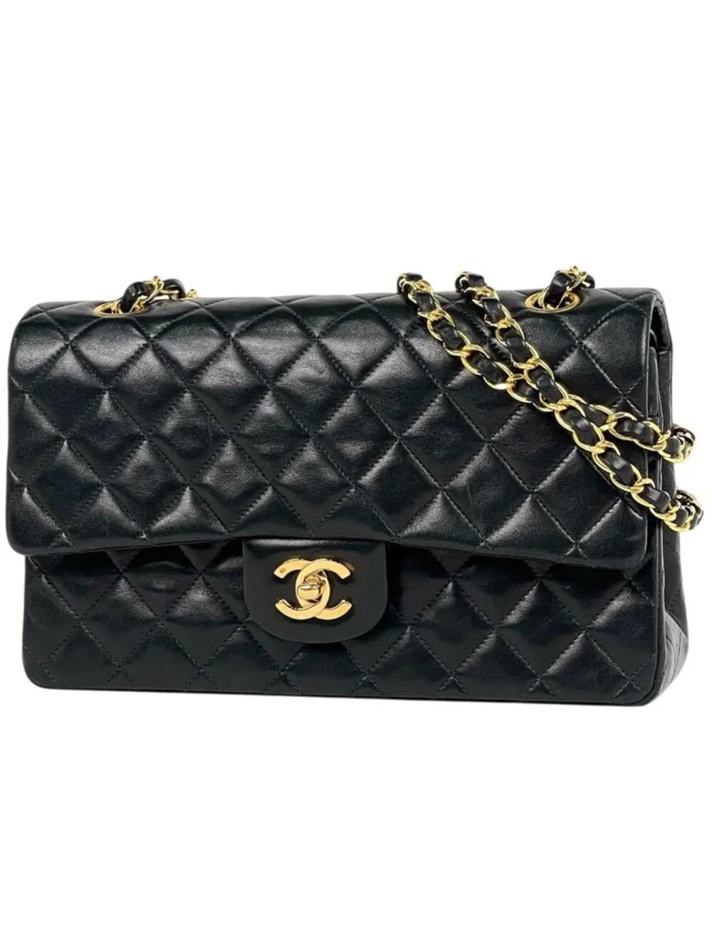 Chanel Quilted Double Flap Chain Shoulder Bag CC Logo Leather